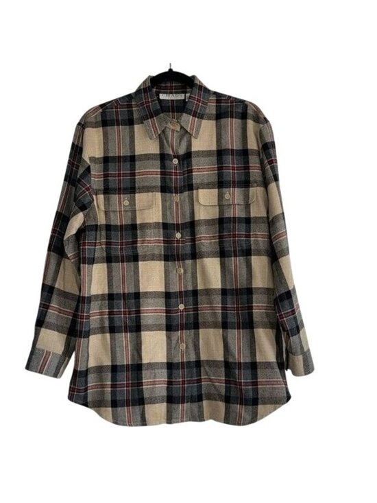 Chaus Tops - Chaus Sport Plaid Long Sleeve Button-Up Shirt Beige/Black Size 10